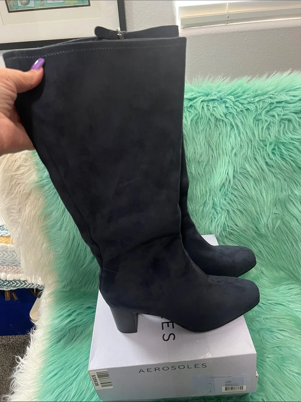 AEROSOLES Dark Gray Faux-Suede Thigh-High Boots Women’s Size 12 - NIB